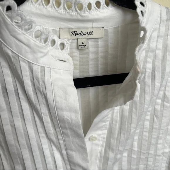 Madewell Pintucked Eyelet Mini Dress in White Cotton size large - Picture 7 of 11